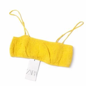Zara Bright Yellow Textured Bandeau Top with Thin Straps